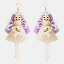 Wood Cotton Cord Brass Angel Dangle Earrings