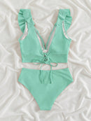 Ruffled V-Neck Sleeveless Two-Piece Swim Set