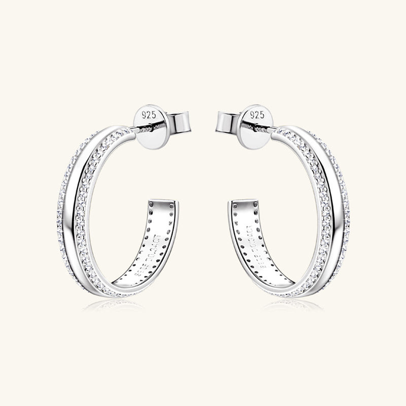 925 Sterling Silver Inlaid Moissanite C-Hoop Earrings