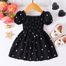 Heart Print Smocked Square Neck Dress