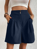 Pocketed Half Elastic Waist Shorts