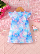 Unicorn Graphic Round Neck Ruffled Dress