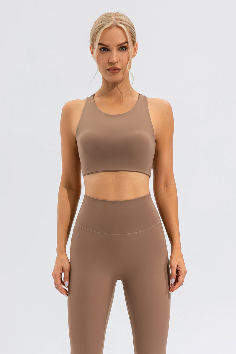 Round Neck Cutout Cropped Active Tank