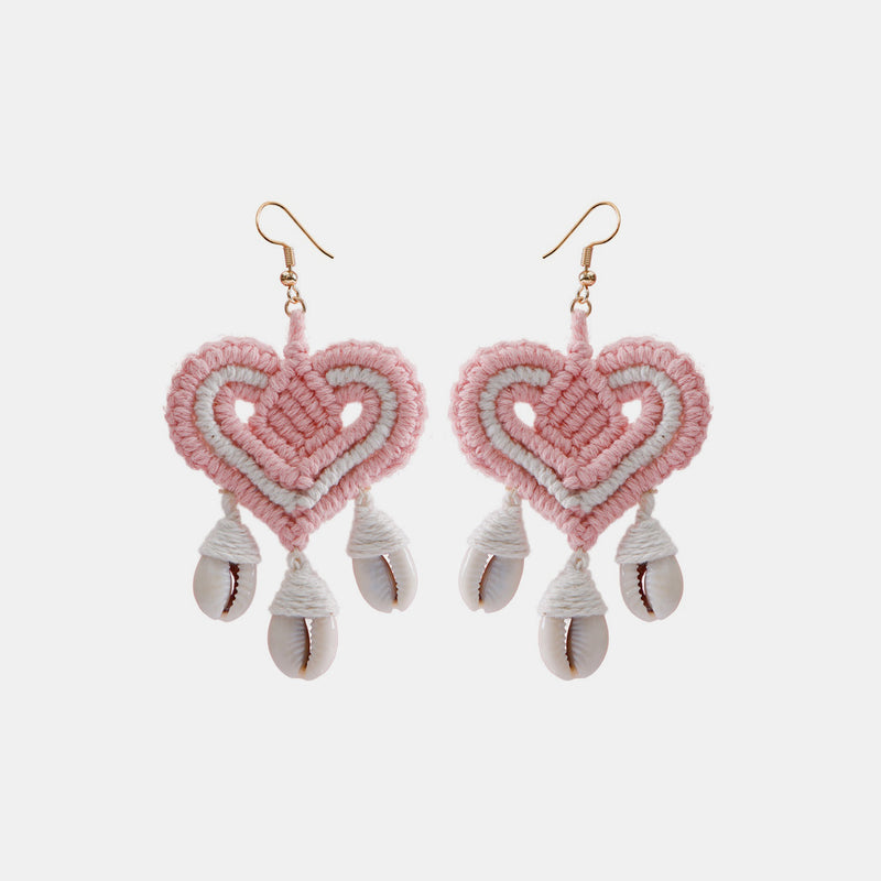 Cotton Thread Shell Heart Dangle Earrings