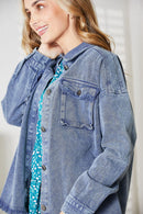 HEYSON Full Size Mineral-Washed Button-Down Denim Jacket