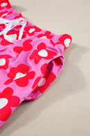 Pink Flower Print Short Sleeve Shirt Pajamas Set