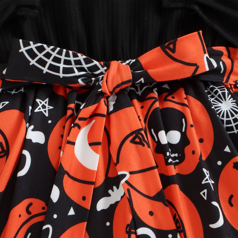 Halloween Theme Bow Front Round Neck Dress