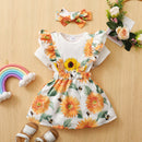 Graphic Bodysuit and Sunflower Overall Skirt Set