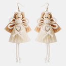 Wood Cotton Cord Brass Angel Dangle Earrings