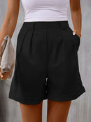 Pocketed Mid-Rise Waist Shorts
