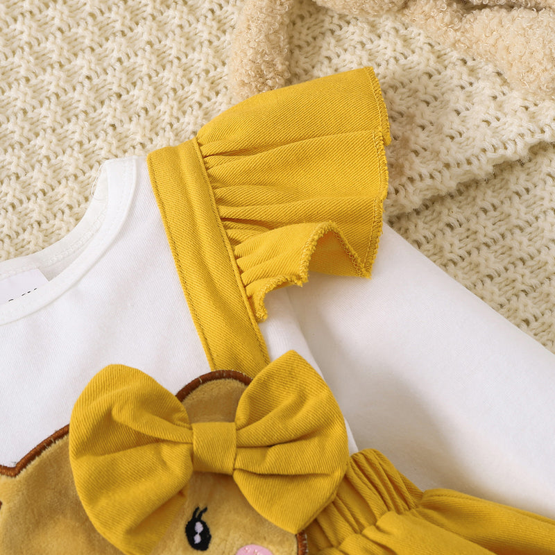 Bow Tie Skirt Bear Detail Round Neck Dress