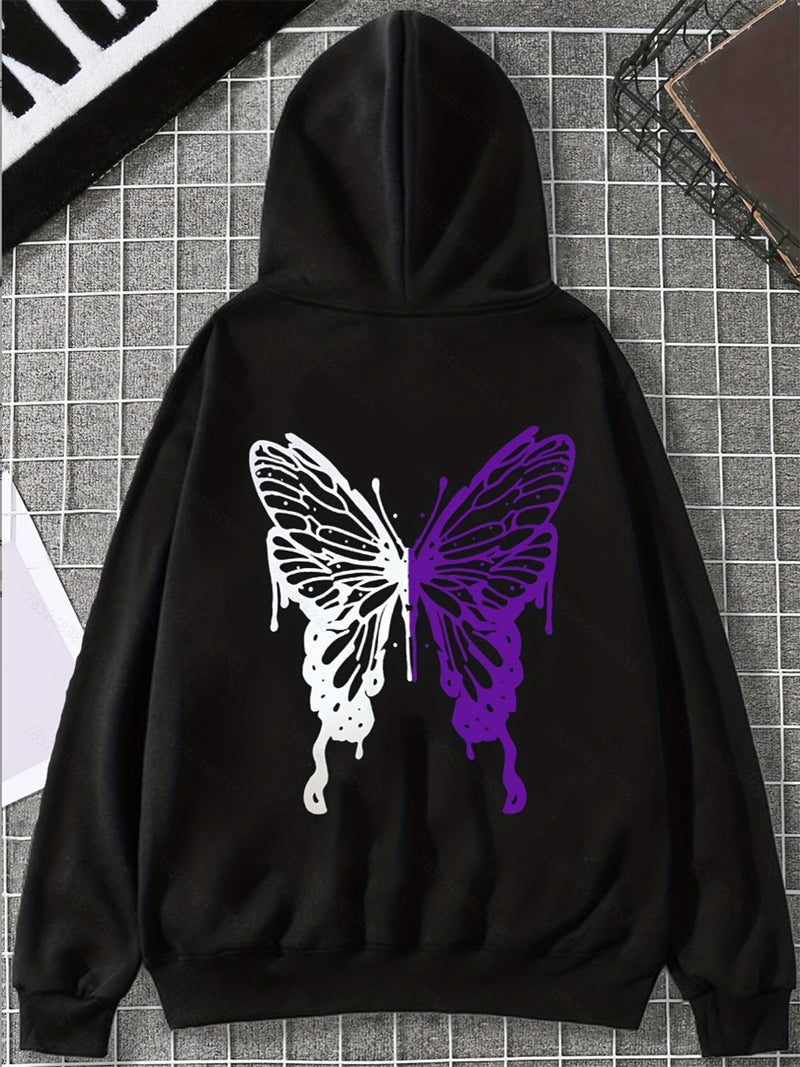 Butterfly Graphic Drawstring Hoodie with Pocket