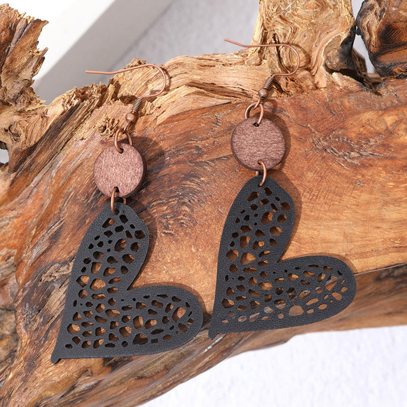 PU Leather Iron Hook Heart Earrings