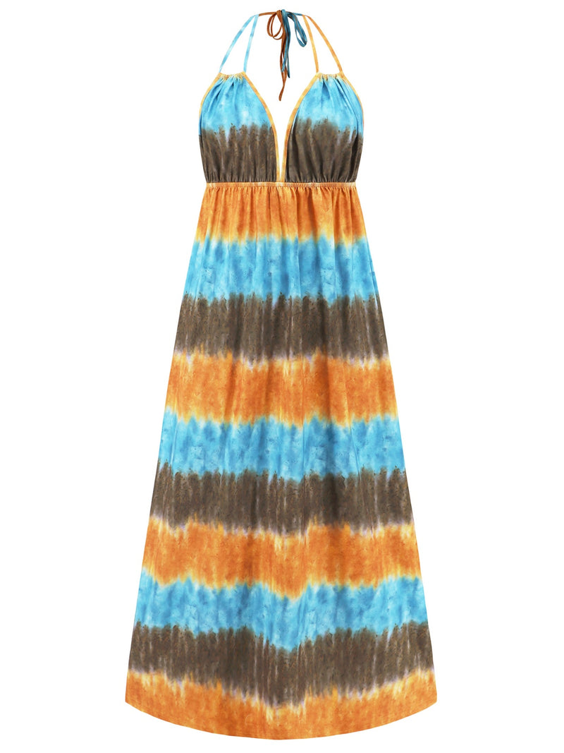 Tie-Dye Halter Neck Sleeveless Dress