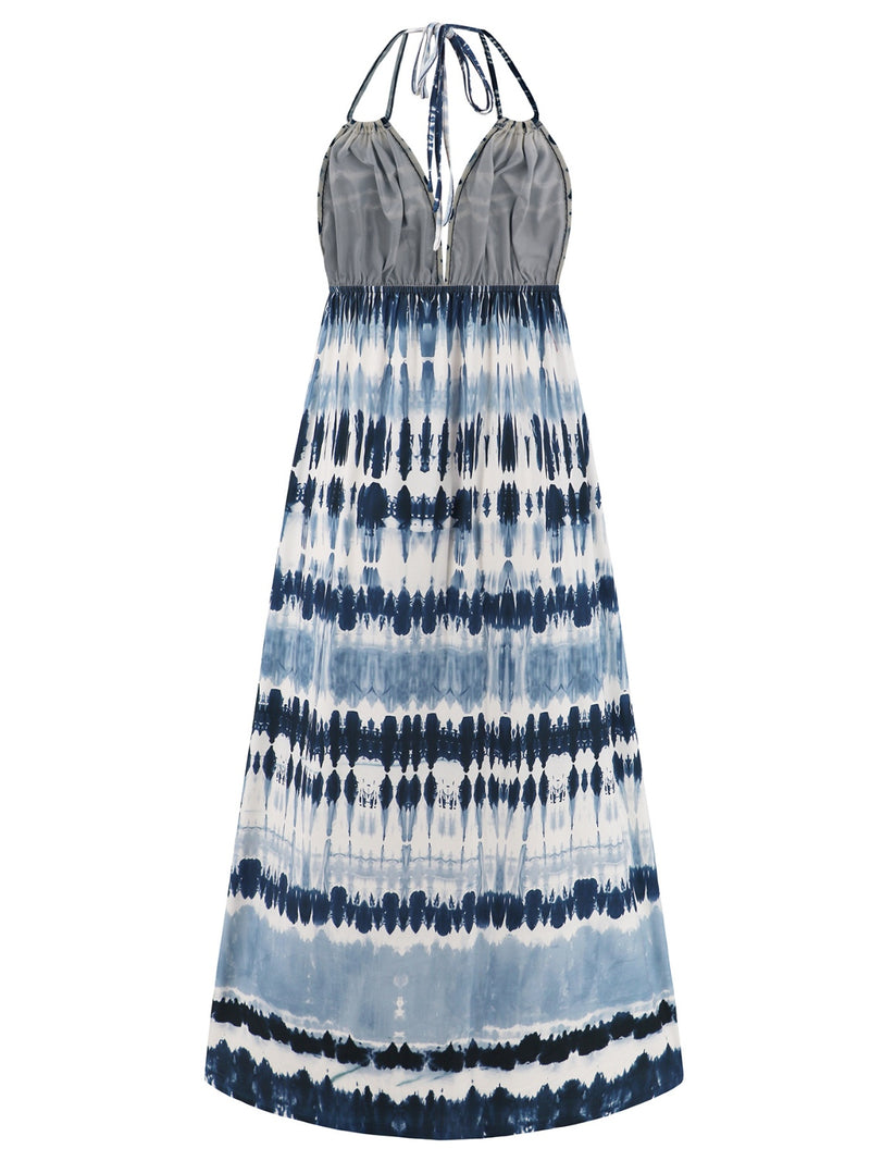 Tie-Dye Halter Neck Sleeveless Dress