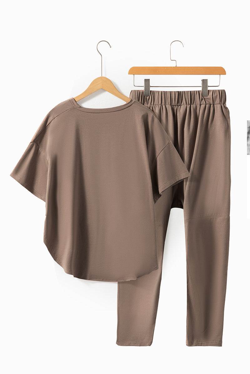Simply Taupe High Low Boxy Fit Tee and Crop Pants Set