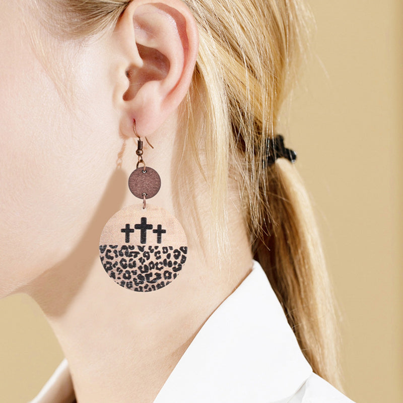 Wooden Cutout Leopard Dangle Earrings