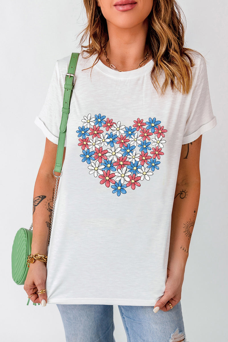 Flower Graphic Round Neck Short Sleeve T-Shirt