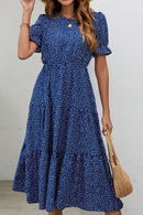 Polka Dot Short Flounce Sleeve Tiered Midi Dress
