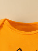 Letter Graphic Long Sleeve Bodysuit and Bow Leopard Pants Set