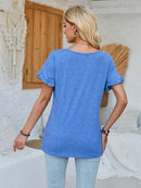 Frill Round Neck Petal Sleeve Blouse