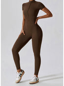 Half Zip Short Sleeve Active Jumpsuit