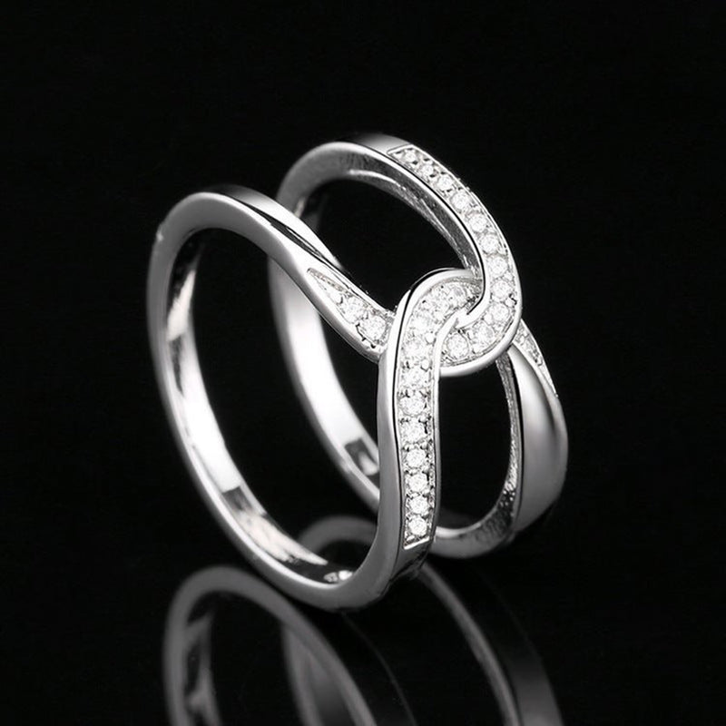 Twisted Inlaid Zircon Double-layered Ring