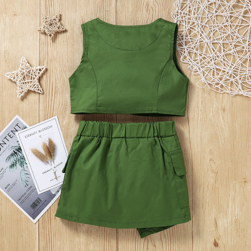 Buttoned V-Neck Tank and Skirt Set