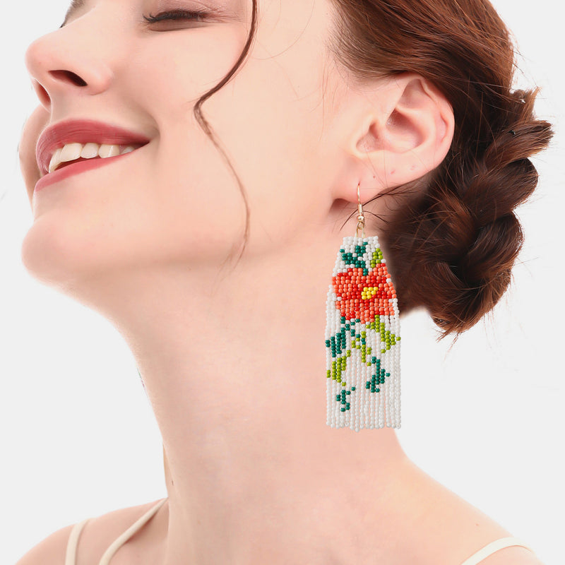 Flower Beaded Dangle Earrings