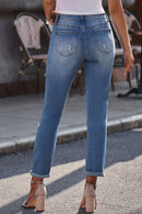 Baeful Printed Patch Distressed Boyfriend Jeans