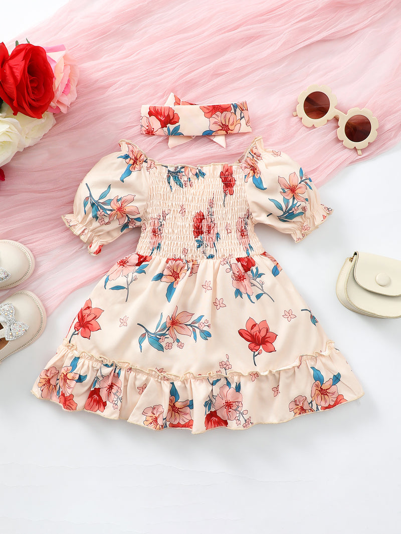 Baby Girl Floral Smocked Frill Trim Dress