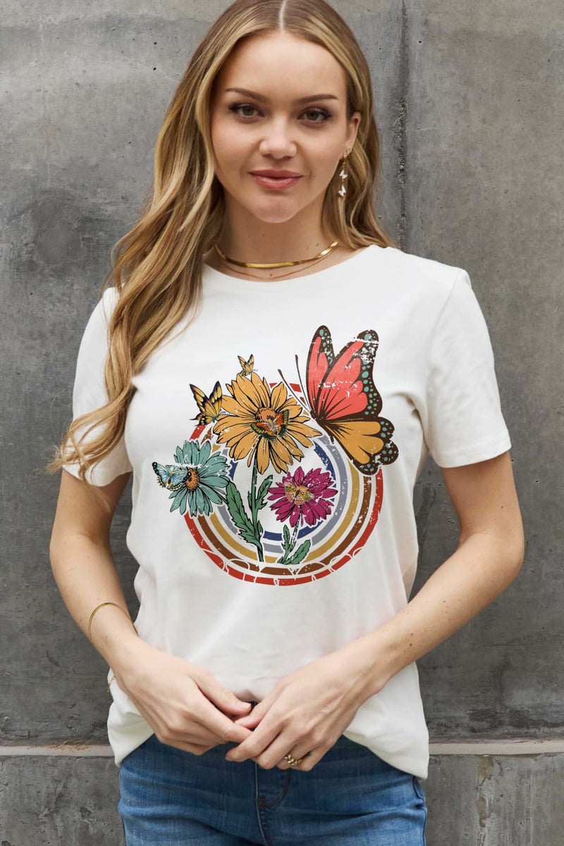 Simply Love Simply Love Full Size Flower & Butterfly Graphic Cotton Tee