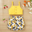 Decorative Button Tank and Floral Shorts Set