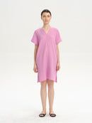 Slit Notched Short Sleeve Mini Dress