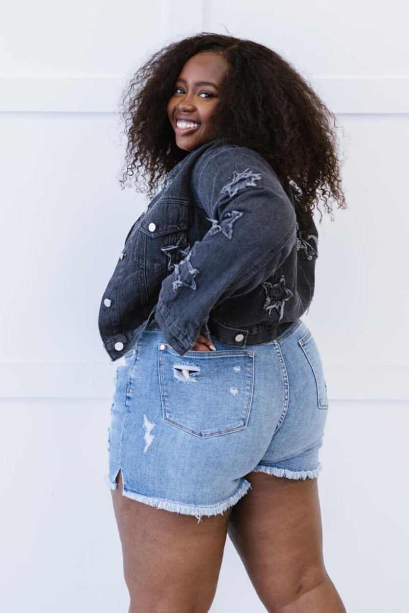 Sweet Generis Star-Crossed Full Size Run Cropped Denim Jacket