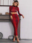 Snakeskin Print Crop Top and Pencil Skirt Set