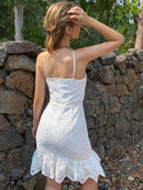 Embroidered V-Neck Ruffle Hem Dress