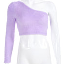 Women Asymmetrical T Shirt Purple Long Sleeve Crop Top