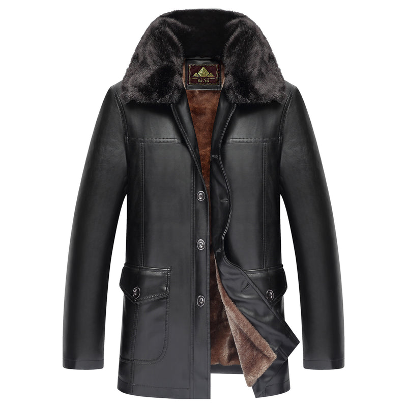 Plush Thickening Mens Leather Coat Windbreaker Jacket