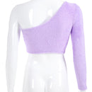 Women Asymmetrical T Shirt Purple Long Sleeve Crop Top