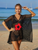 Openwork Flower V-Neck Short Sleeve Cover Up