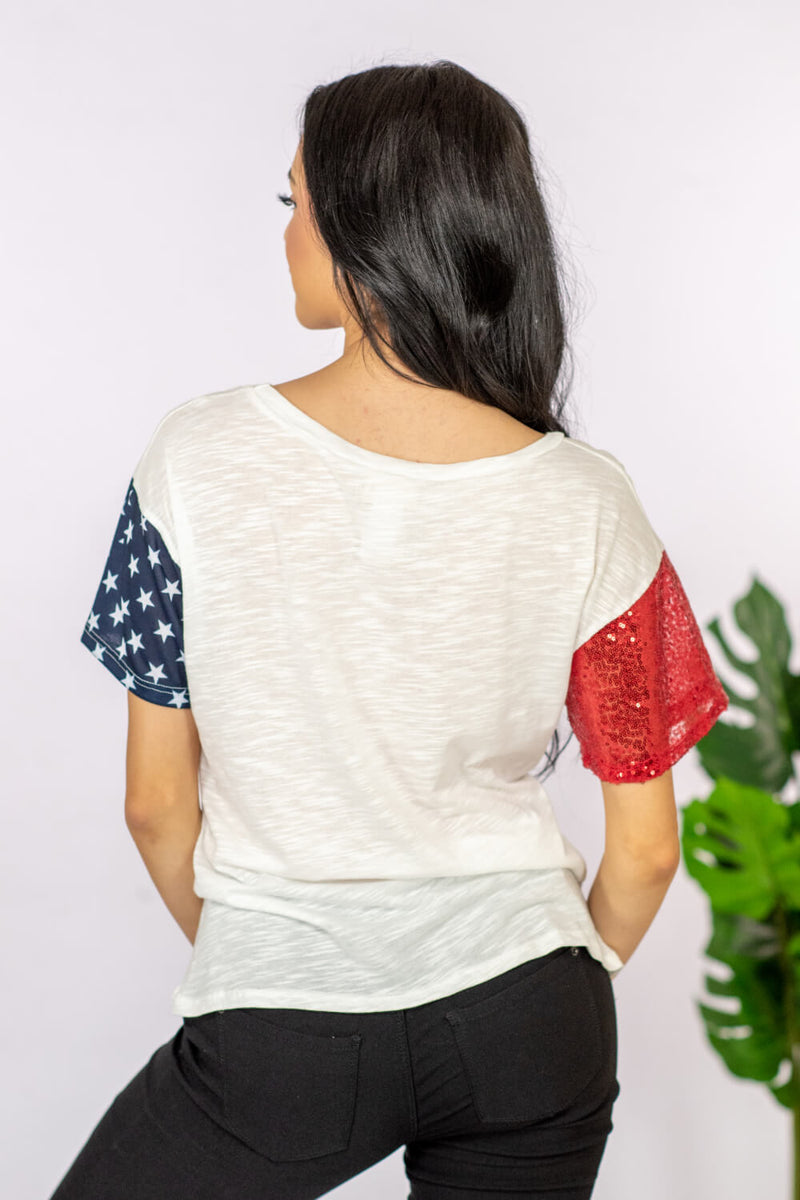 BiBi USA Sequin Graphic Distressed Tee