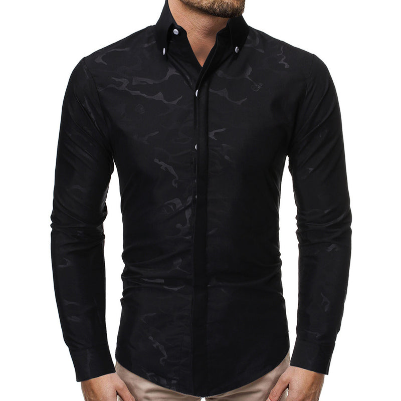 Men's Fashion Camouflage Printed Long Sleeve Casual Slim Shirt