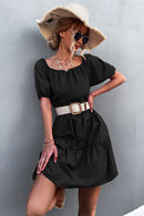 Puff Sleeve Square Neck Tiered Dress