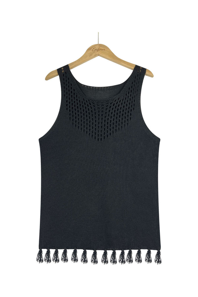 Tassel Hem Sleeveless Knit Tank