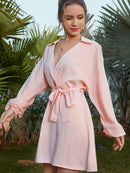 Tie-Waist Johnny Collar Mini Dress