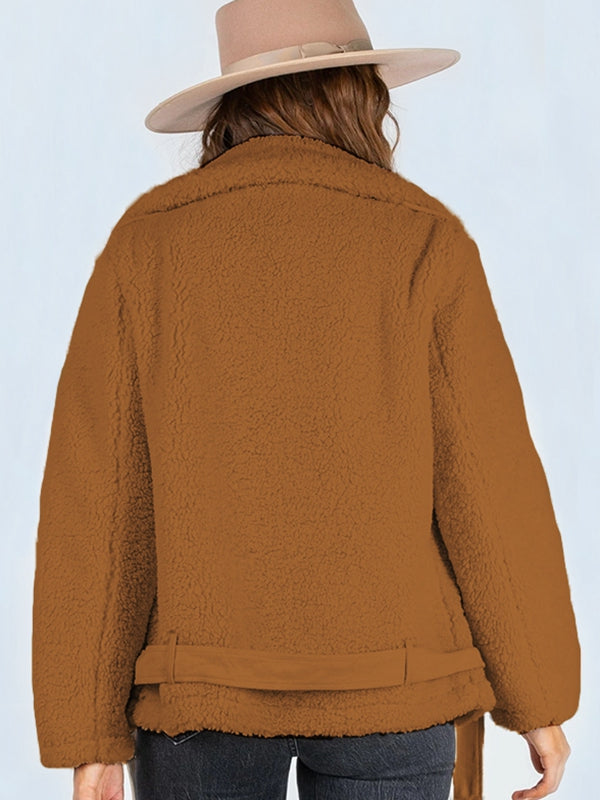 Zip-Up Belted Sherpa Jacket