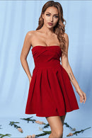 Off-Shoulder Pleated A-Line Mini Dress