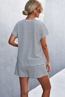 Striped Round Neck Tee and Shorts Set