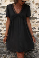 Lace Trim V-Neck Mini Dress